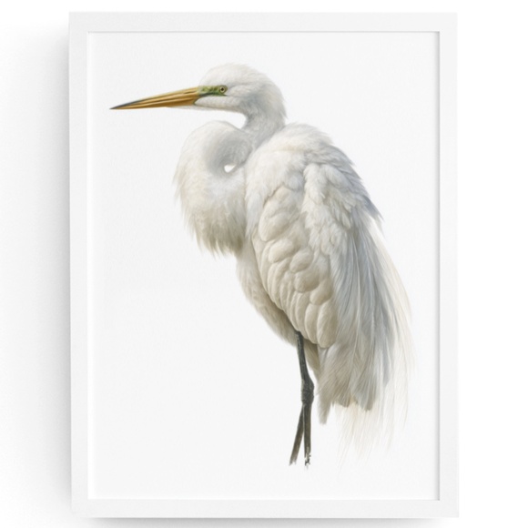 Watercolor White Heron Portrait Wall Art Print Poster, Unframed - Picture 1 of 6